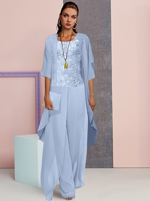 Tailleur-Pantalon en Mousseline de Soie avec Veste pour Mère de la Mariée