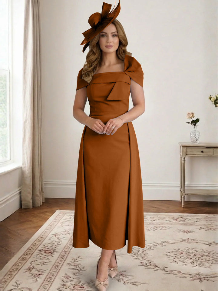 Robe de Mère de la Mariée, Ligne A/Princesse, Satin, Hors de l'Épaule, Longueur Midi, avec Nœud