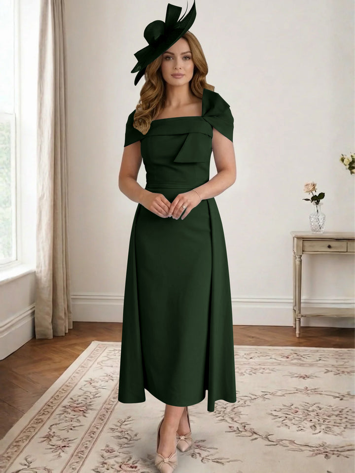 Robe de Mère de la Mariée, Ligne A/Princesse, Satin, Hors de l'Épaule, Longueur Midi, avec Nœud