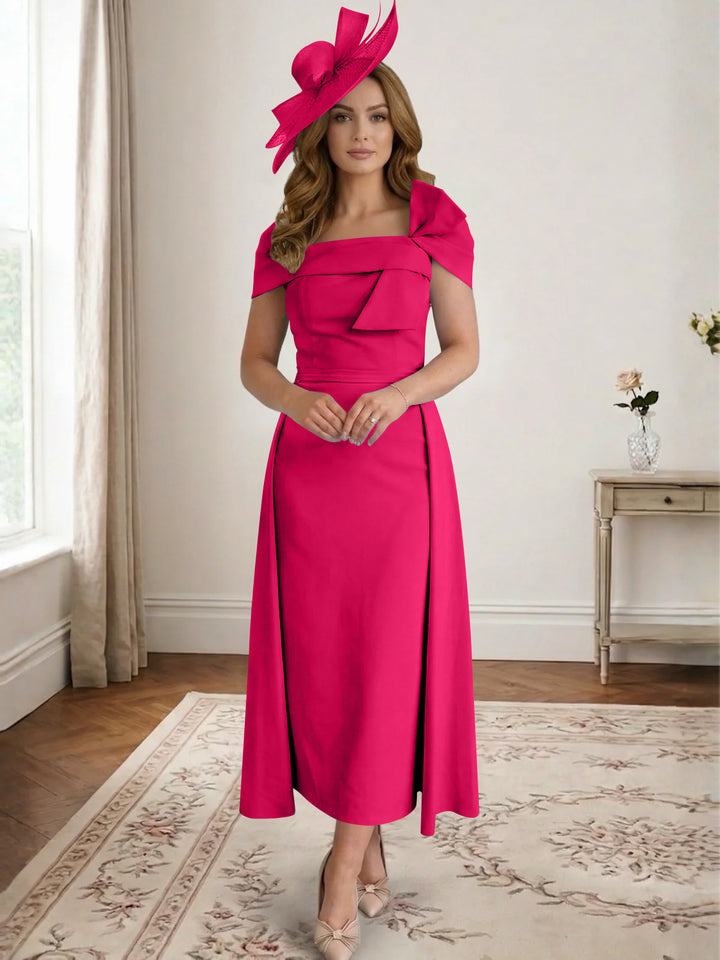 Robe de Mère de la Mariée, Ligne A/Princesse, Satin, Hors de l'Épaule, Longueur Midi, avec Nœud