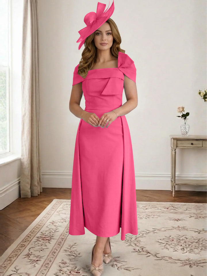 Robe de Mère de la Mariée, Ligne A/Princesse, Satin, Hors de l'Épaule, Longueur Midi, avec Nœud
