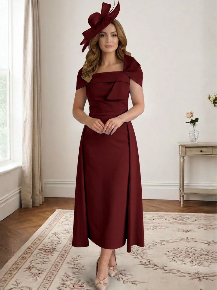 Robe de Mère de la Mariée, Ligne A/Princesse, Satin, Hors de l'Épaule, Longueur Midi, avec Nœud