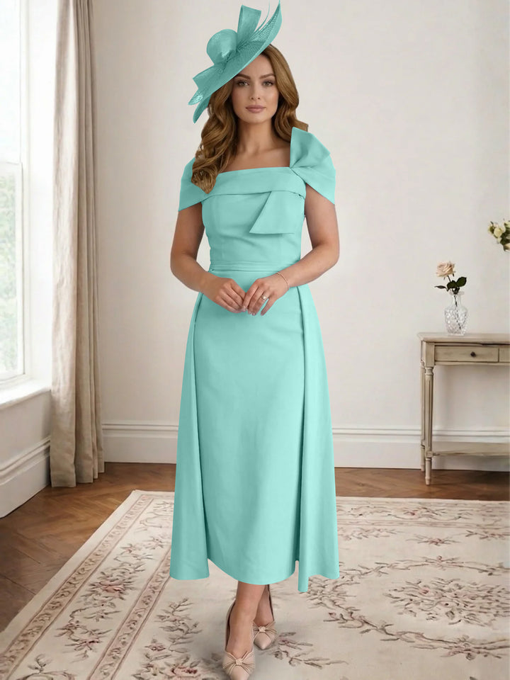 Robe de Mère de la Mariée, Ligne A/Princesse, Satin, Hors de l'Épaule, Longueur Midi, avec Nœud