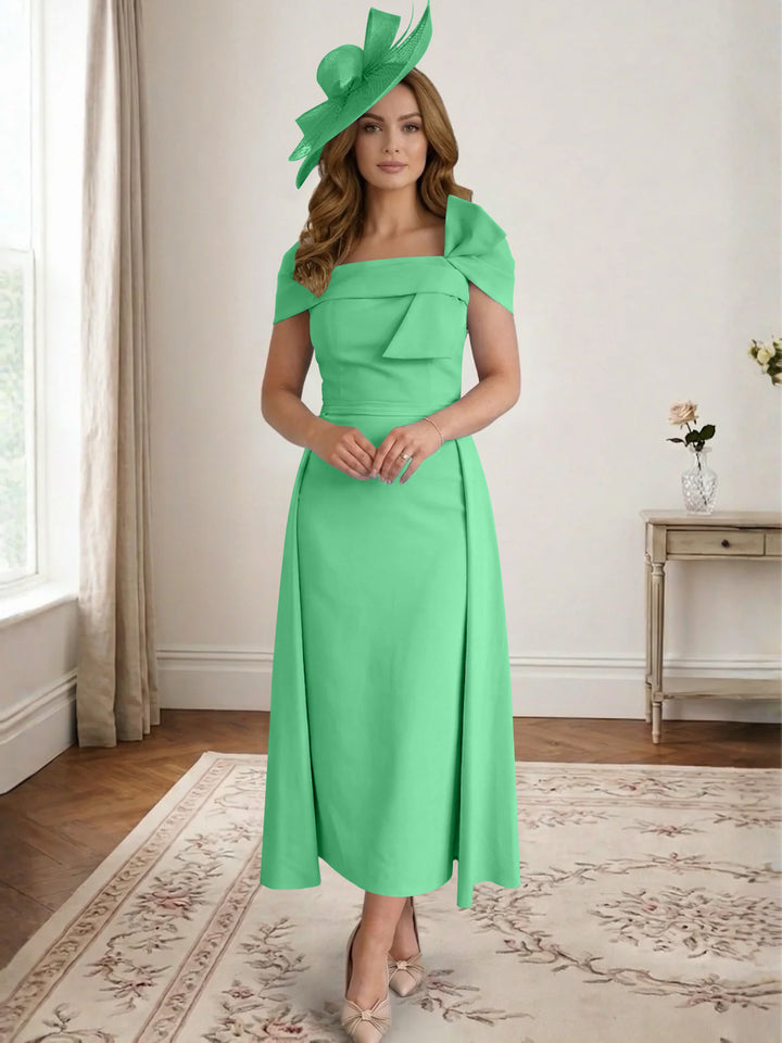 Robe de Mère de la Mariée, Ligne A/Princesse, Satin, Hors de l'Épaule, Longueur Midi, avec Nœud