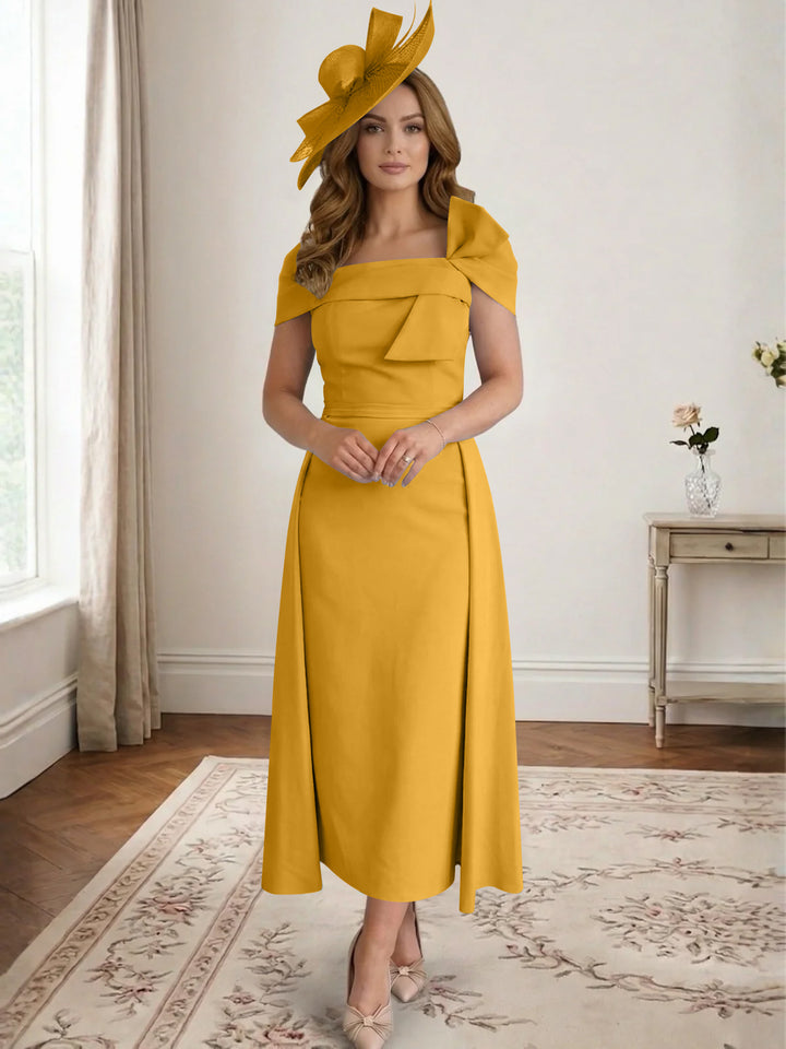 Robe de Mère de la Mariée, Ligne A/Princesse, Satin, Hors de l'Épaule, Longueur Midi, avec Nœud