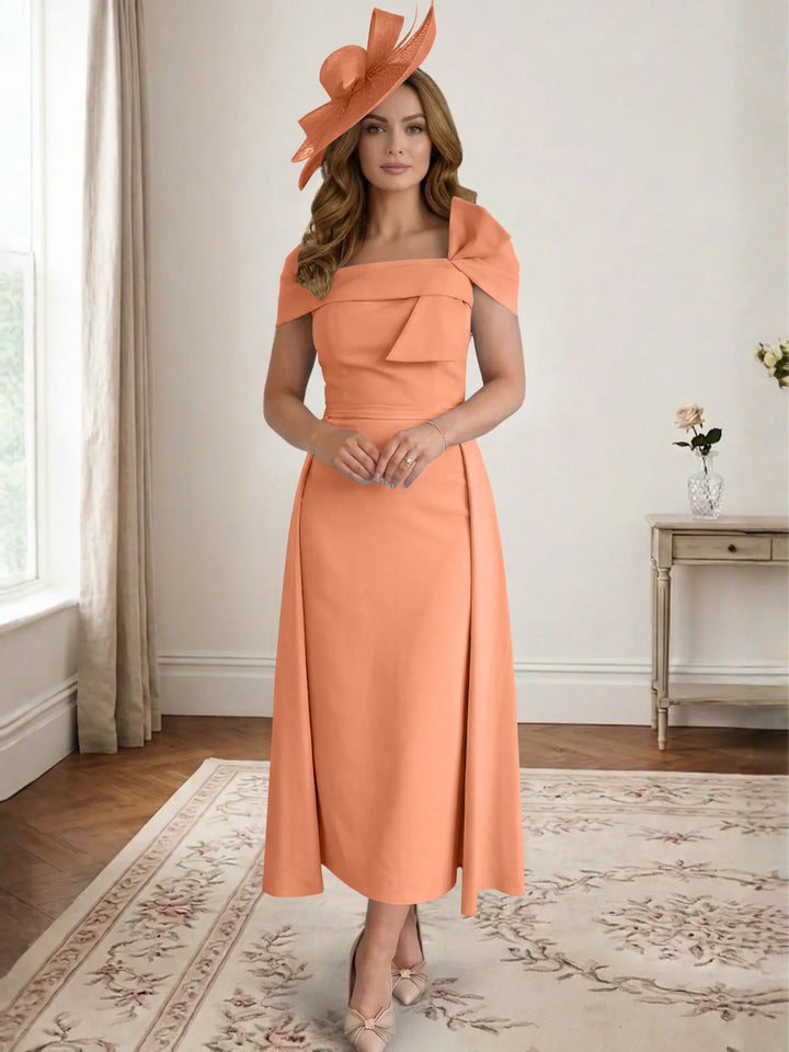 Robe de Mère de la Mariée, Ligne A/Princesse, Satin, Hors de l'Épaule, Longueur Midi, avec Nœud