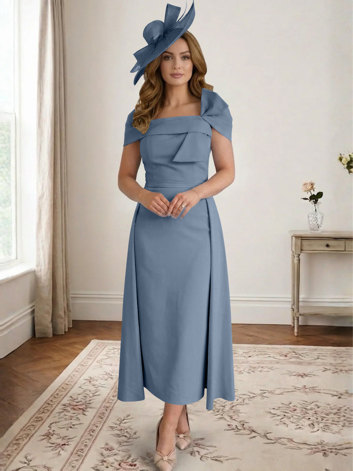 Robe de Mère de la Mariée, Ligne A/Princesse, Satin, Hors de l'Épaule, Longueur Midi, avec Nœud