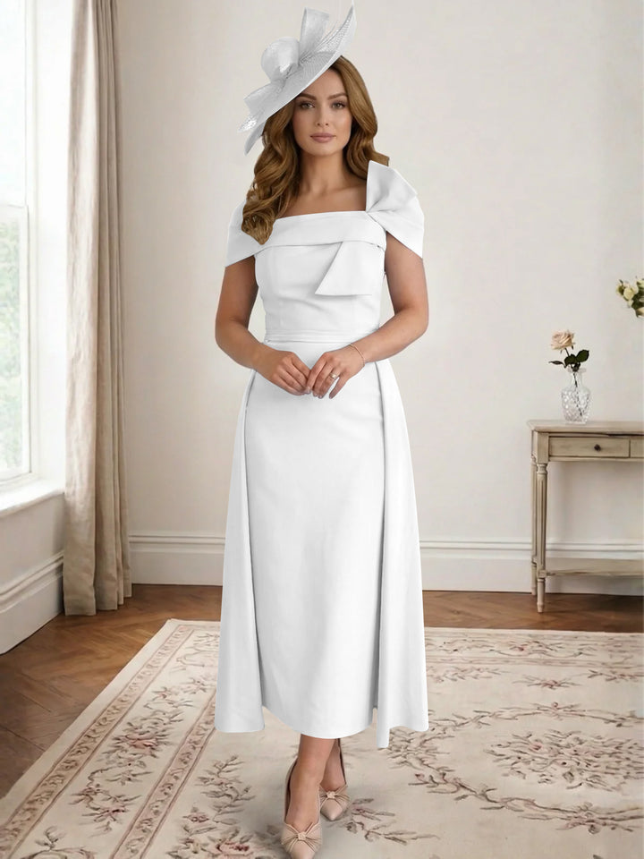 Robe de Mère de la Mariée, Ligne A/Princesse, Satin, Hors de l'Épaule, Longueur Midi, avec Nœud