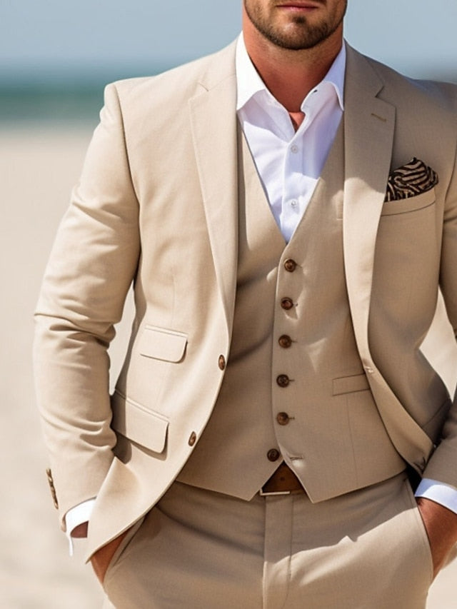 Costumes de Mariage 3 Pièces pour Hommes, Coupe Ajustée, Simple Boutonnage, Deux Boutons