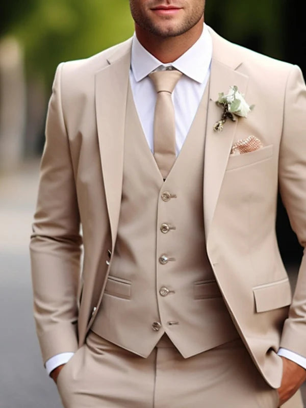 Costume de Mariage 3 Pièces Simple-Boutonnage Deux Boutons Manches Longues pour Hommes