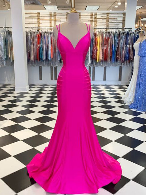 Women's Trumpet/Mermaid Spandex V-neck Floor-Length Long Prom Dresses