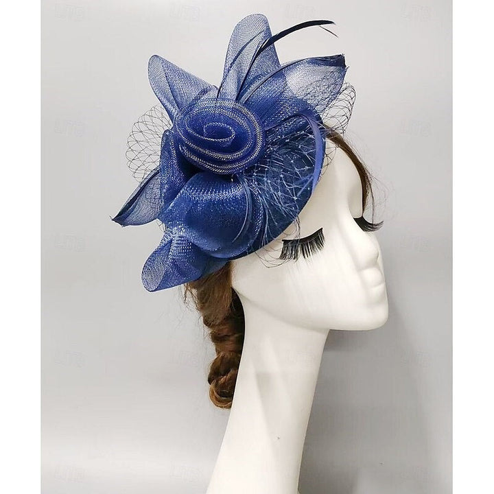 Élégant chapeau à plateau en tulle, coiffe fascinator avec fleur, nœud et nœud papillon