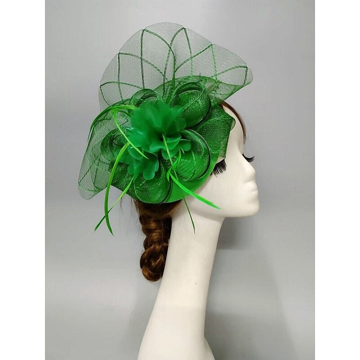 Fascinator élégant voilette type soucoupe, fleur, plume et tulle
