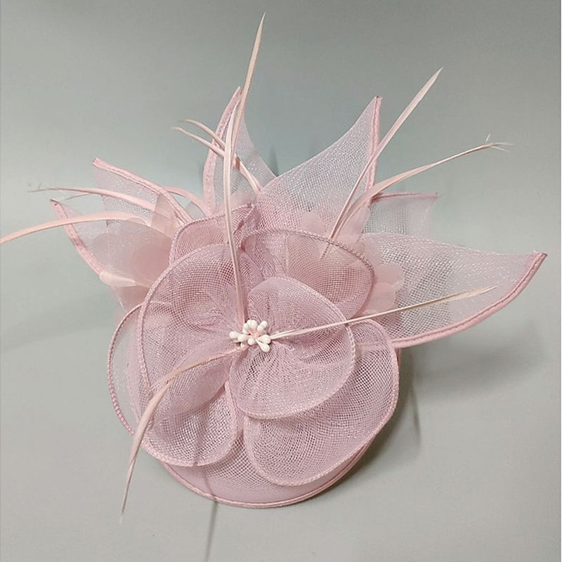 Fascinator rétro fleuri voilette rose perle pour mariage et Ladies Day