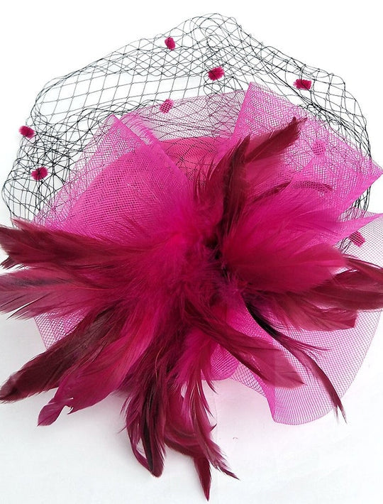 Coiffe à voilette noire avec plumes pour mariage, course hippique et Ladies Day