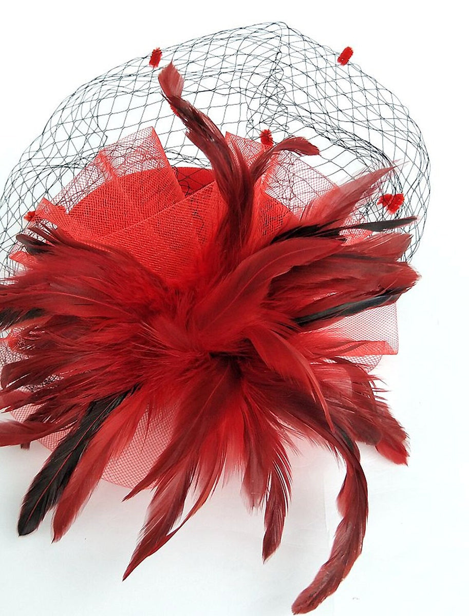 Coiffe à voilette noire avec plumes pour mariage, course hippique et Ladies Day