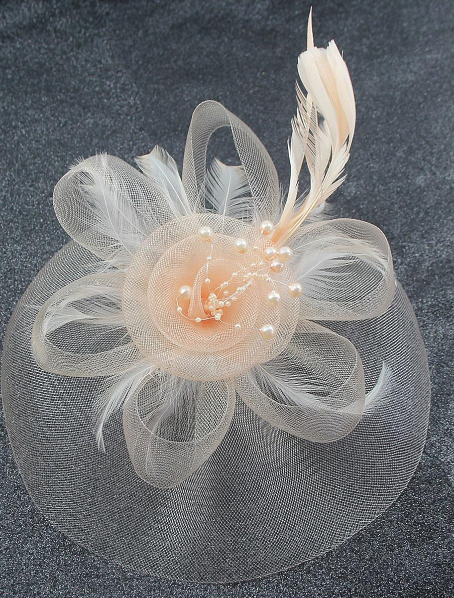 Vintage Organza Course Hippique Cocktail Plume Voile Chapeau/Fascinateur avec Nœud