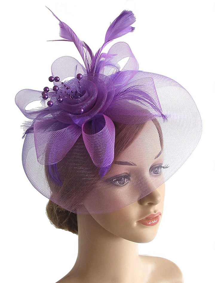 Vintage Organza Course Hippique Cocktail Plume Voile Chapeau/Fascinateur avec Nœud