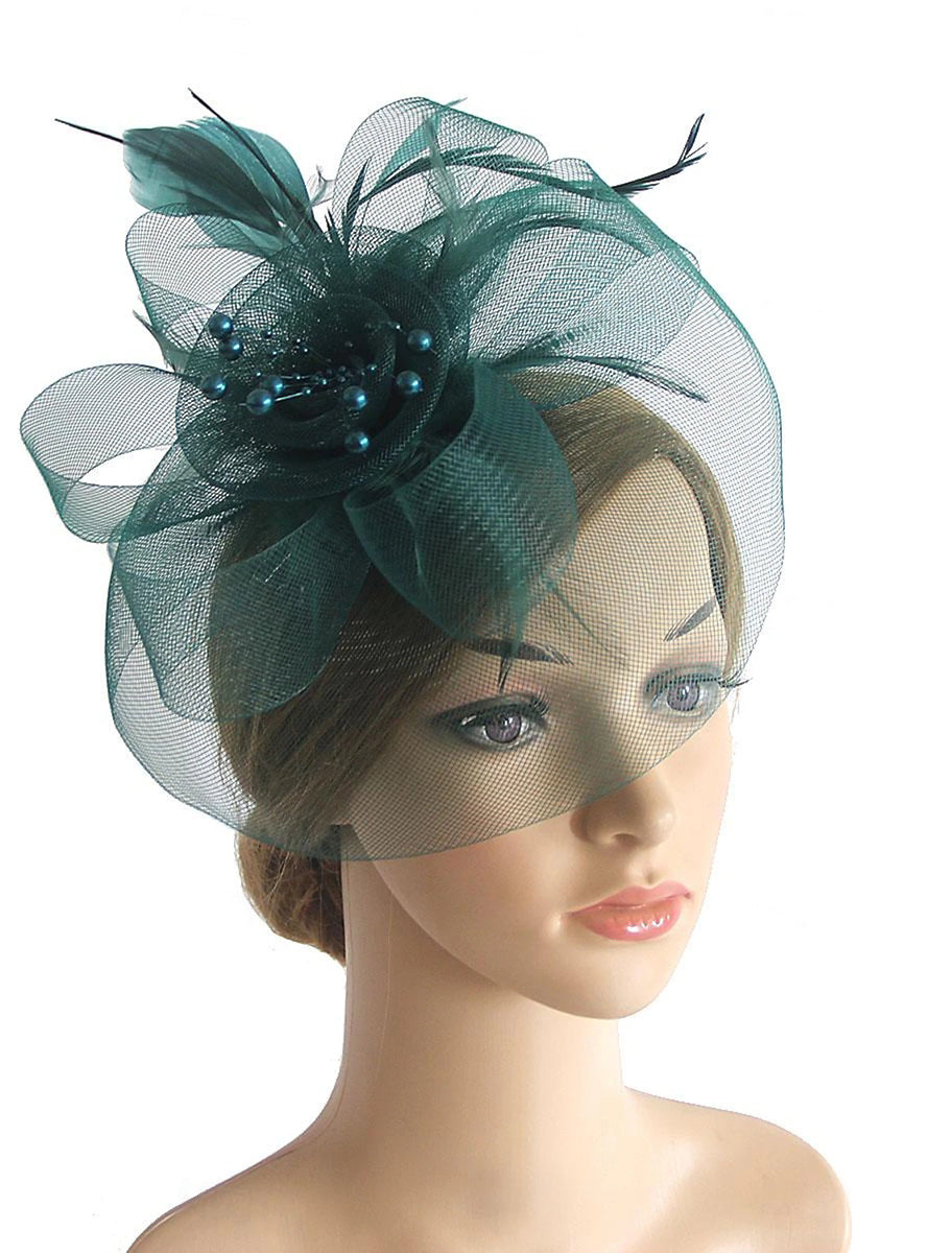 Vintage Organza Course Hippique Cocktail Plume Voile Chapeau/Fascinateur avec Nœud