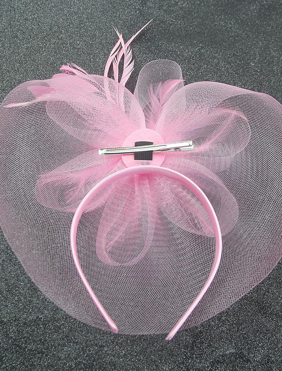 Vintage Organza Course Hippique Cocktail Plume Voile Chapeau/Fascinateur avec Nœud