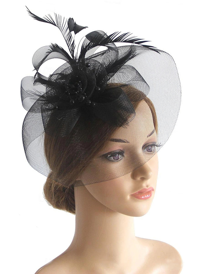 Vintage Organza Course Hippique Cocktail Plume Voile Chapeau/Fascinateur avec Nœud