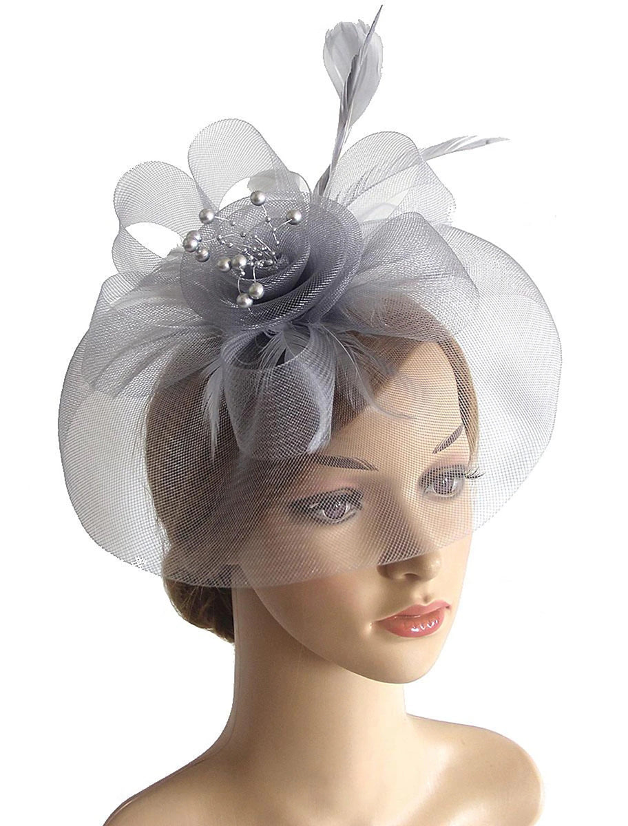 Vintage Organza Course Hippique Cocktail Plume Voile Chapeau/Fascinateur avec Nœud