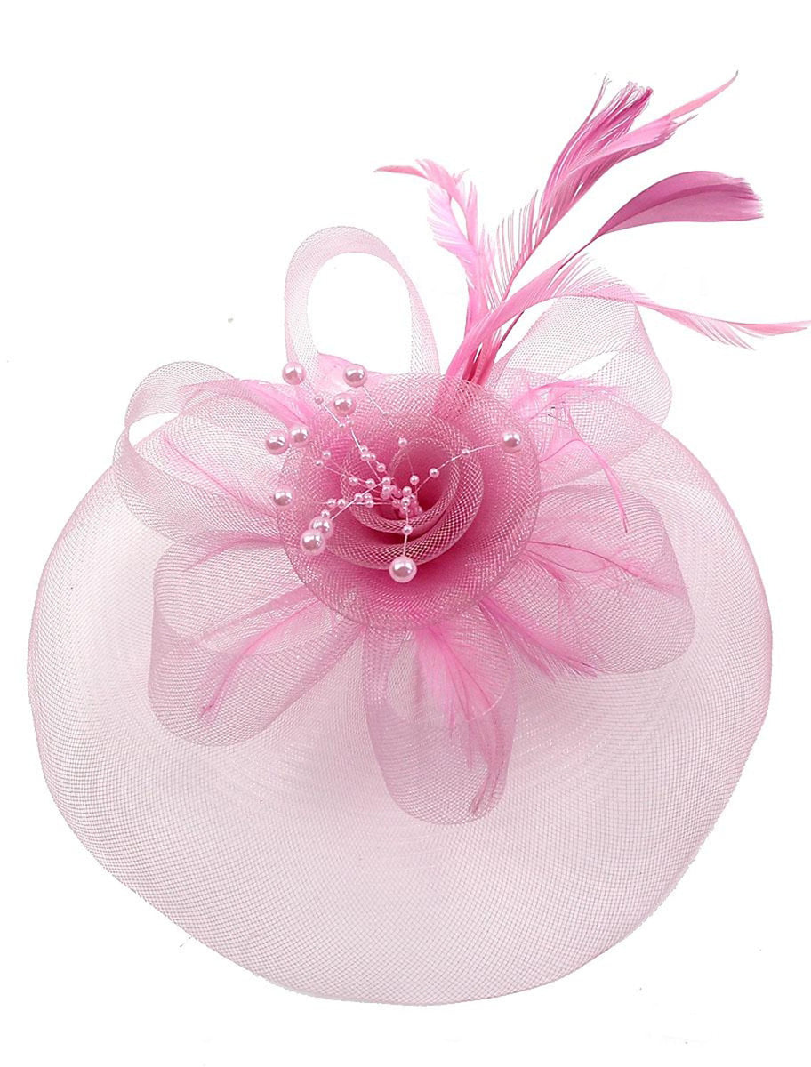 Vintage Organza Course Hippique Cocktail Plume Voile Chapeau/Fascinateur avec Nœud