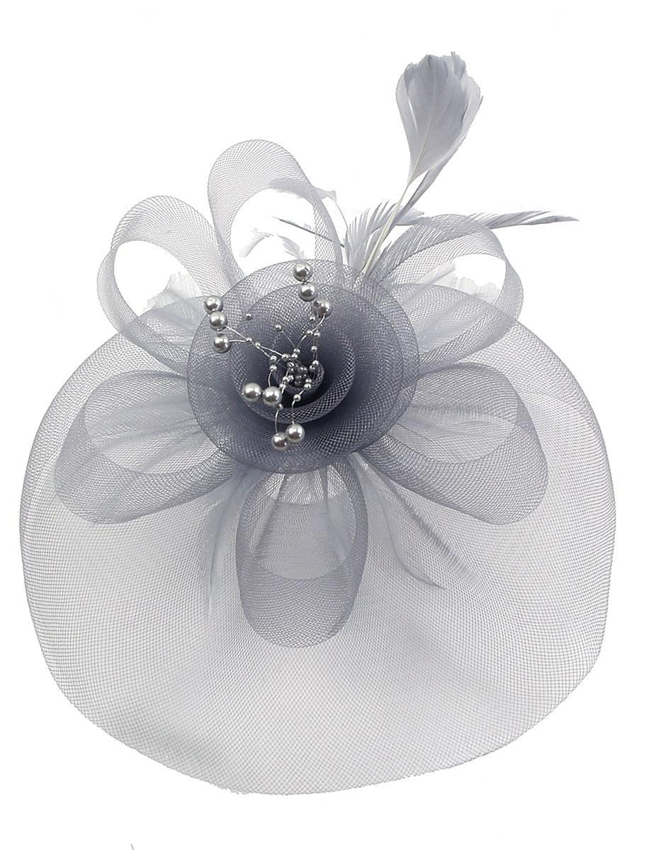 Vintage Organza Course Hippique Cocktail Plume Voile Chapeau/Fascinateur avec Nœud