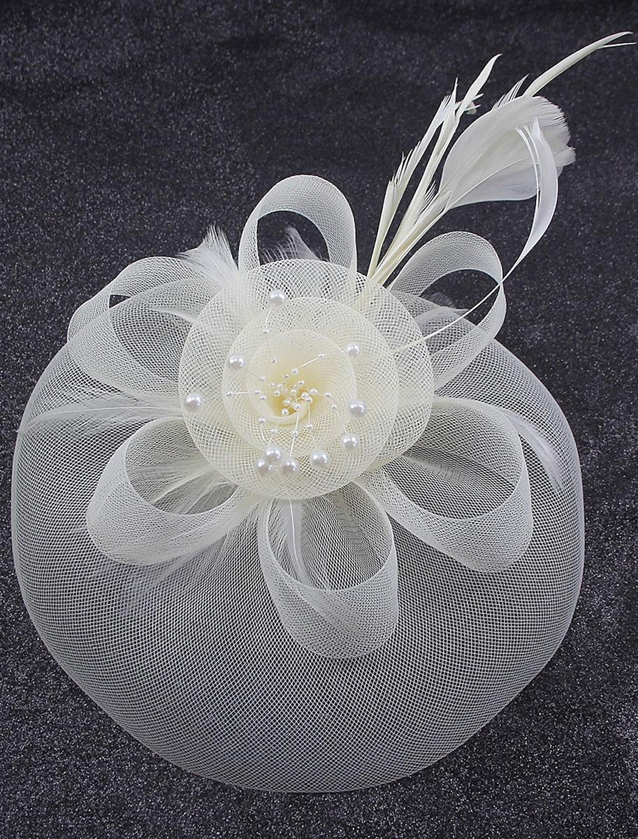 Vintage Organza Course Hippique Cocktail Plume Voile Chapeau/Fascinateur avec Nœud
