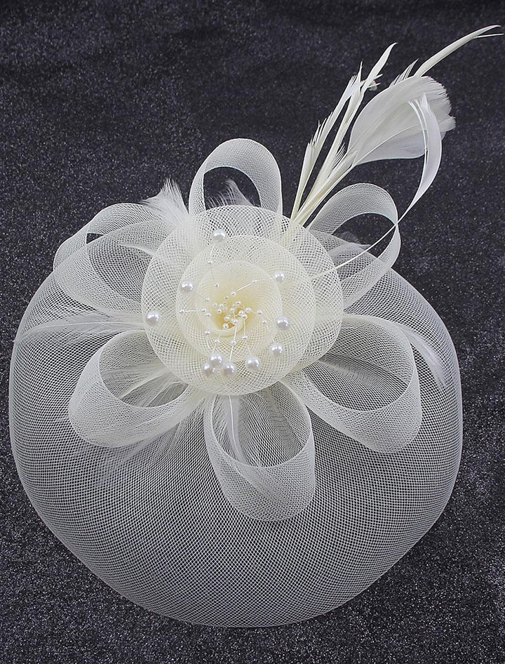 Vintage Organza Course Hippique Cocktail Plume Voile Chapeau/Fascinateur avec Nœud