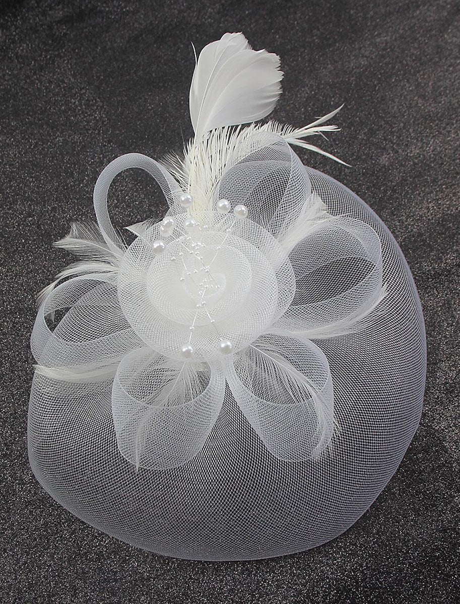 Vintage Organza Course Hippique Cocktail Plume Voile Chapeau/Fascinateur avec Nœud