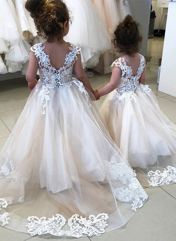 Forme Princesse Tulle Robes de Fille avec Appliques