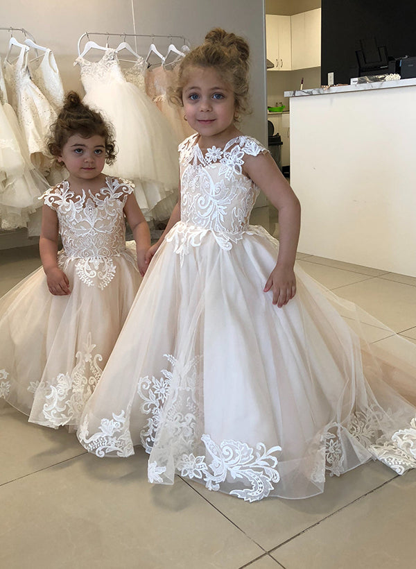 Forme Princesse Tulle Robes de Fille avec Appliques