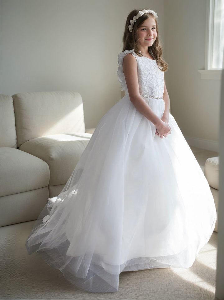Robes de Demoiselle D'Honneur en Tulle à Fleurs et Perles, Coupe A-Line/Princesse