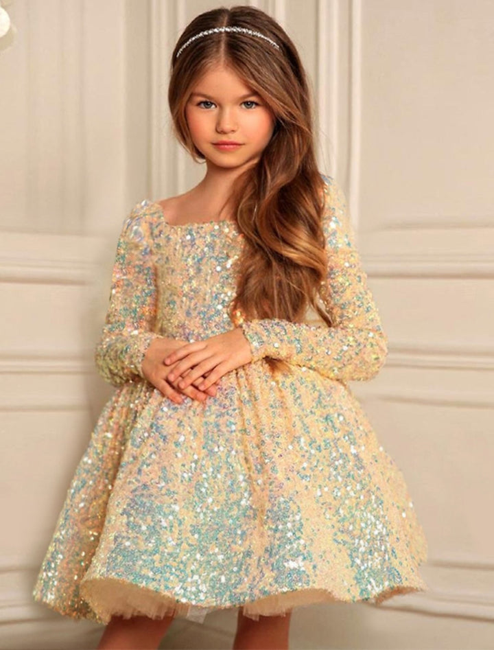 Robe de bal Princesse Manches Longues Paillettes Robes de Petite Fille