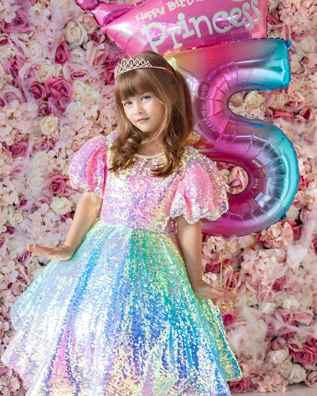 Robe de bal princesse arc-en-ciel licorne paillettes petites robes de soirée fille