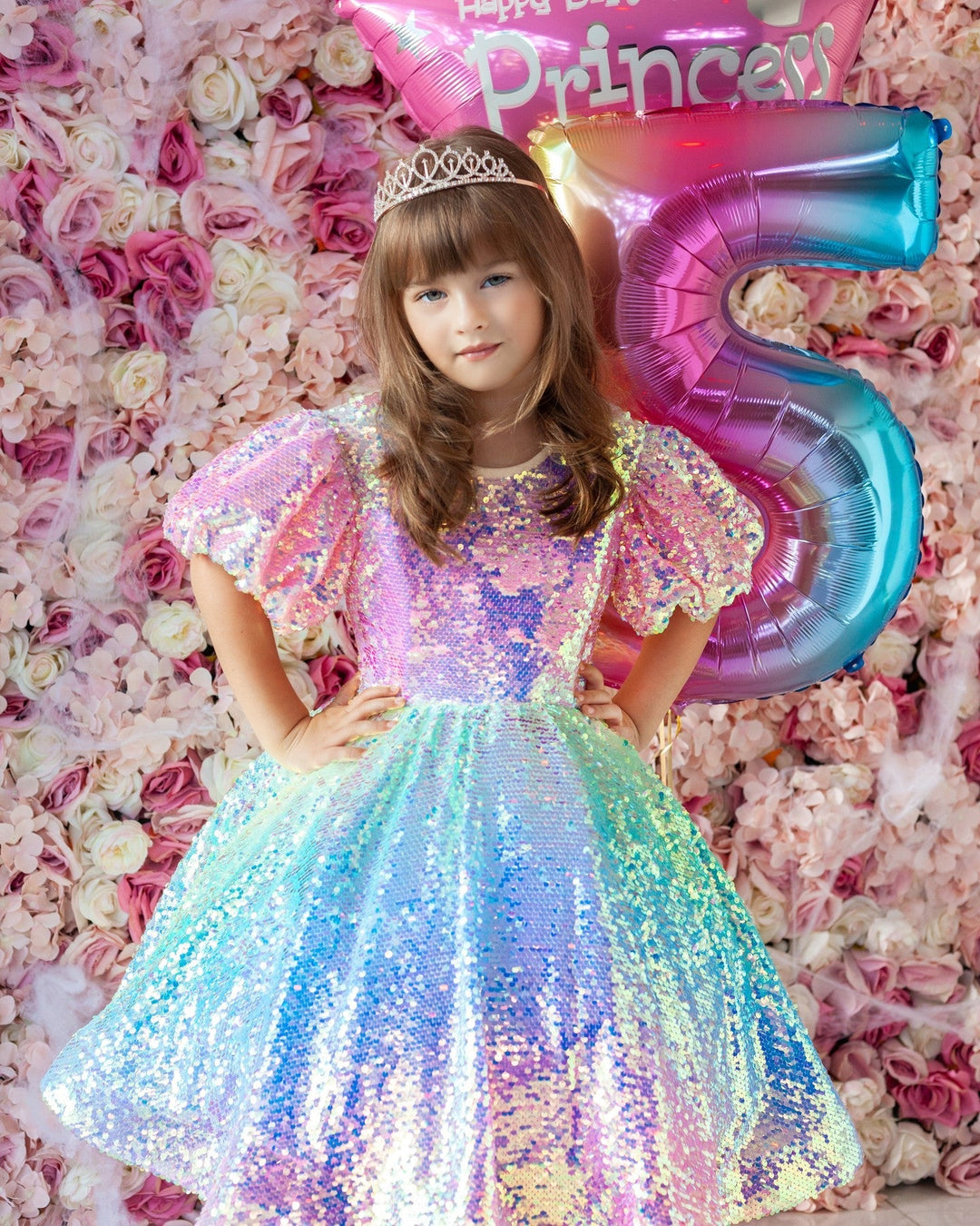 Robe de bal princesse arc-en-ciel licorne paillettes petites robes de soirée fille