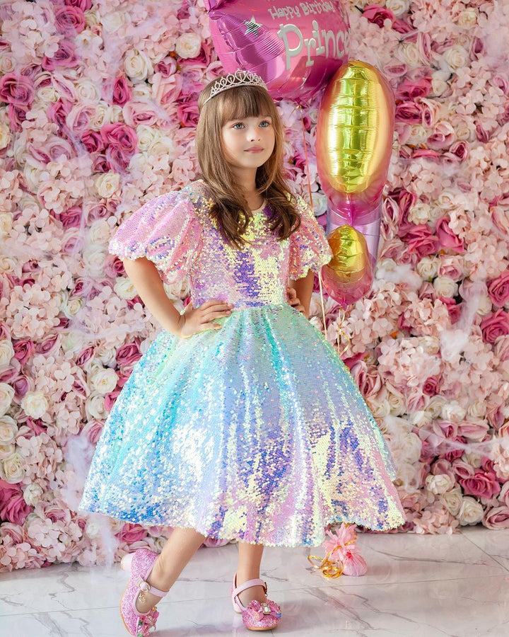 Robe de bal princesse arc-en-ciel licorne paillettes petites robes de soirée fille