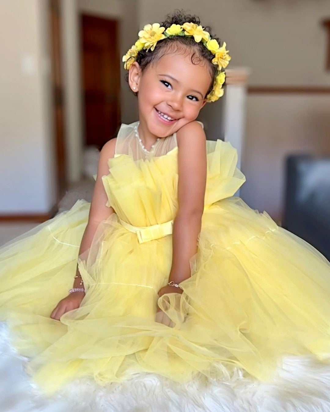 Robe de bal princesse Tulle petite fille robes de soirée avec ceinture