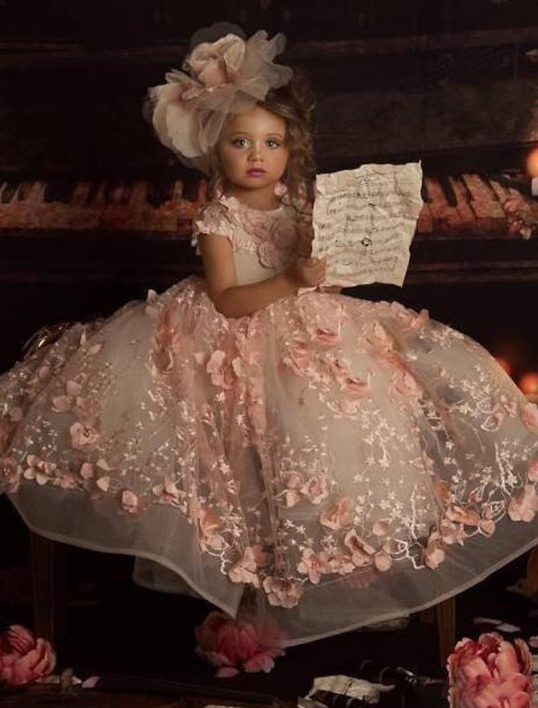 Robe de bal en tulle pour petite fille, robes florales avec appliques