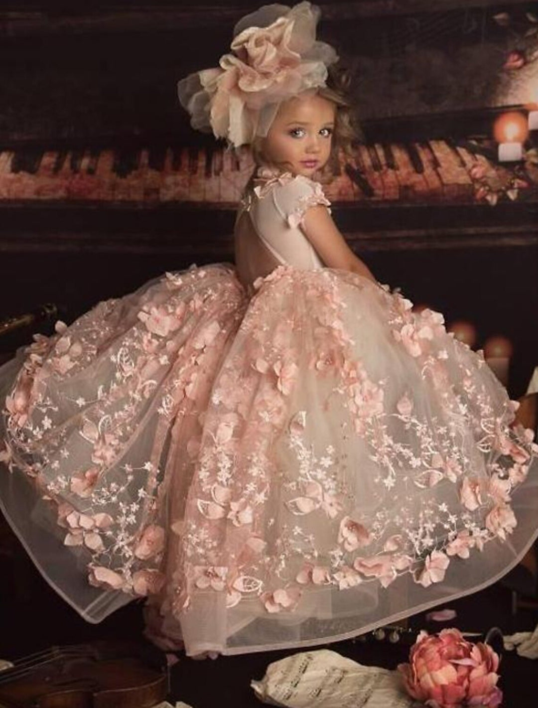 Robe de bal en tulle pour petite fille, robes florales avec appliques