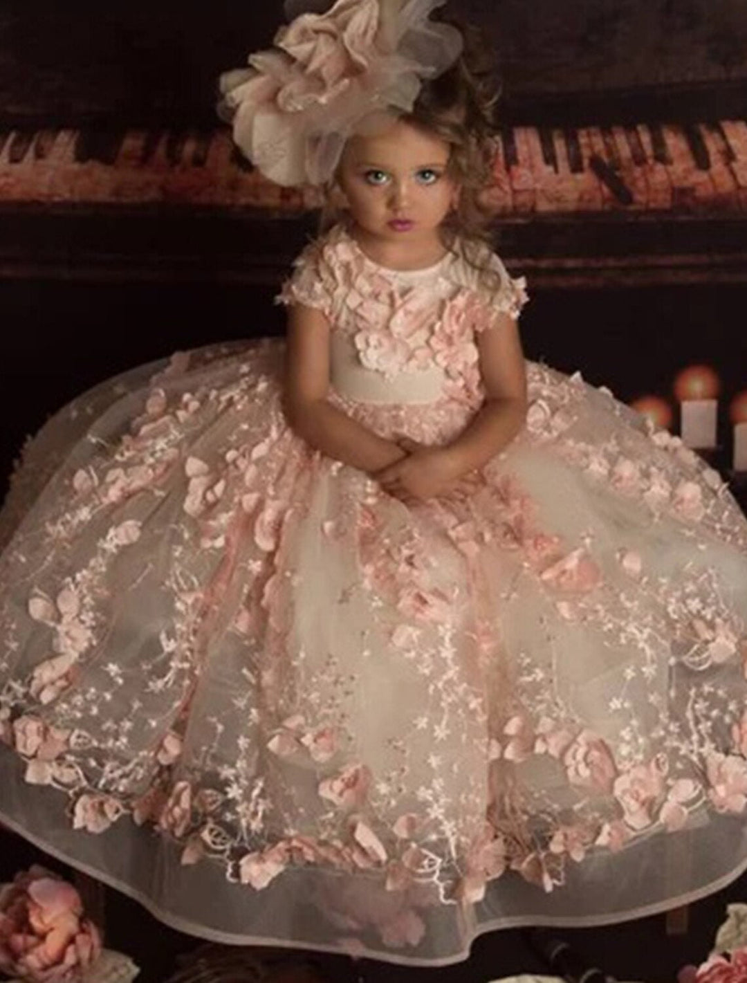 Robe de bal en tulle pour petite fille, robes florales avec appliques