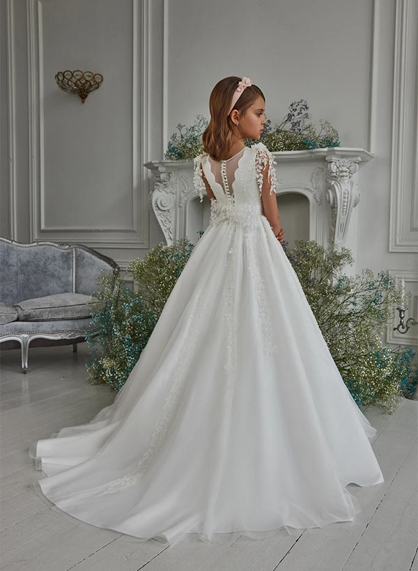 Robes de Demoiselle D'Honneur en Tulle Coupe A/Princesse avec Appliques et Perles