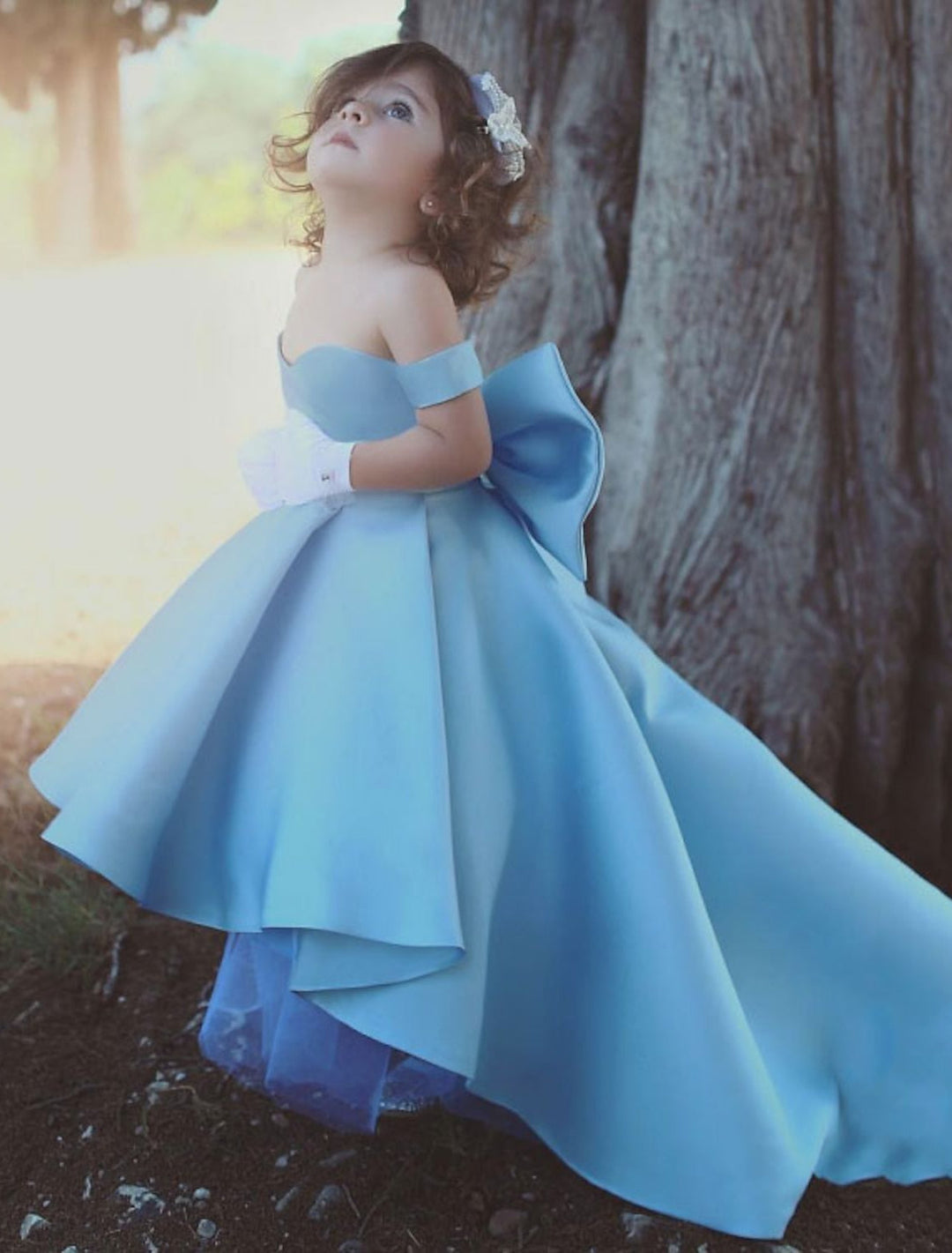 Forme Princesse Hors-la-épaule Satiné Robes de petite fille avec Bowknot