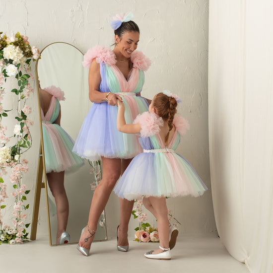 Robe de bal arc-en-ciel en tulle pour petites filles, robes à volants