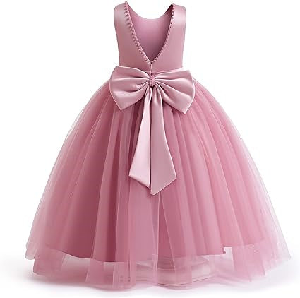 Robe de Bal Sans Manches à Col Bijou et Nœud Papillon pour Demoiselle D'Honneur
