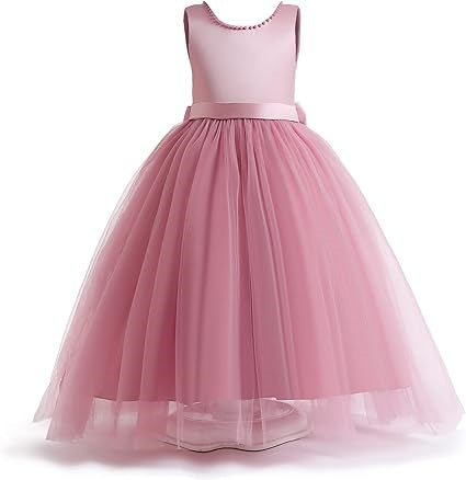 Robe de Bal Sans Manches à Col Bijou et Nœud Papillon pour Demoiselle D'Honneur