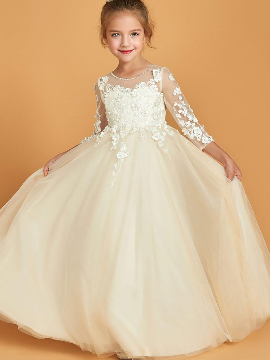 Robe de Demoiselle D'Honneur Coupe A-Line/Princesse à Manches 3/4 avec Appliques et Perles