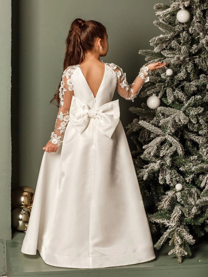 Robes de Demoiselle D'Honneur A-Line/Princess à Col Rond et Manches Longues avec Appliques