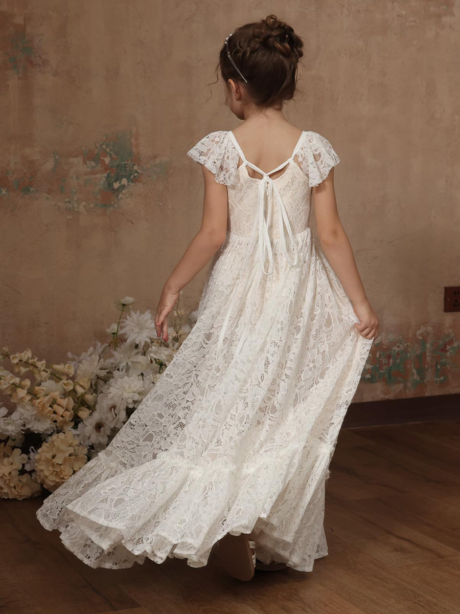 Robe de Demoiselle D'Honneur Coupe A-Line/Princesse à Encolure Carrée et Longueur Au Sol avec Appliques en Dentelle
